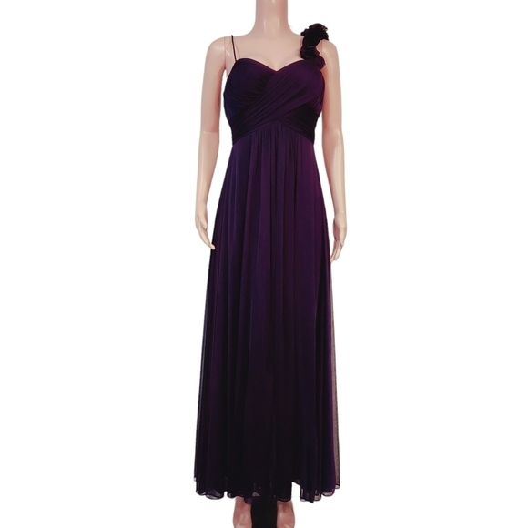 Betsy & Adam Grecian One Shoulder Floral Shoulder Long Gown size 6 Petite Purple - Picture 1 of 14